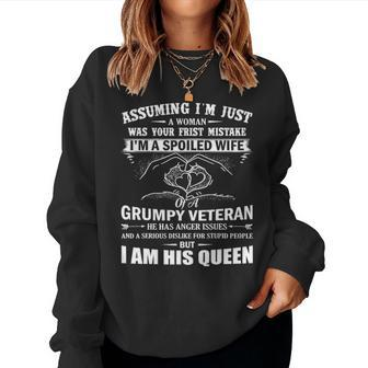 Im A Spoiled Wife Of A Grumpy Veteran Matching Family Gift Women Crewneck Graphic Sweatshirt - Seseable
