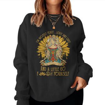 Im Mostly Peace Love And Light Funny Vintage Yoga Womens Women Crewneck Graphic Sweatshirt - Seseable