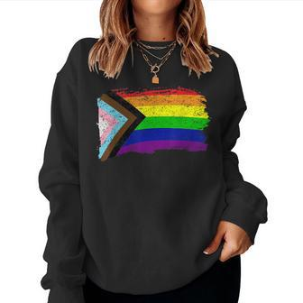 Inclusive Progress Pride Flag Gay Pride Lgbtq Rainbow Flag Women Sweatshirt | Mazezy