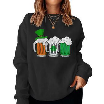 Irish Beer Ireland Flag St Patricks Day Shamrock Clover Women Crewneck Graphic Sweatshirt - Seseable