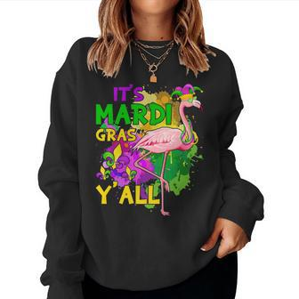 Its Mardi Gras Yall Jester Flamingo Mask Beads Outfits Women Crewneck Graphic Sweatshirt - Seseable