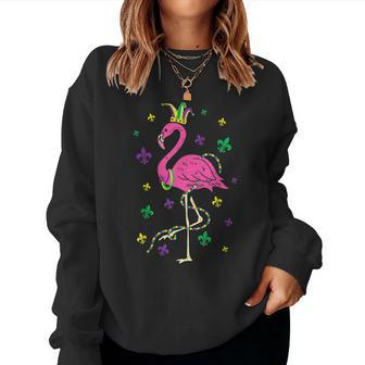 Jester Pink Flamingo Bird Animal Cute Mardi Gras Carnival V6 Women Crewneck Graphic Sweatshirt - Seseable
