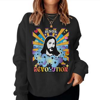 Jesus-Revolution Bible Verse Christian Church Retro Rainbow Women Sweatshirt | Mazezy