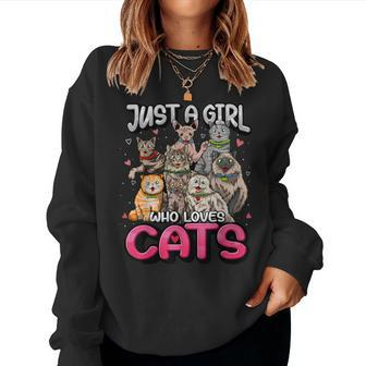 Just A Girl Who Loves Cats Cute Cat Lover Cat Mom Girl Women Crewneck Graphic Sweatshirt - Seseable