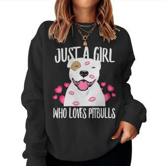 Just A Girl Who Loves Pitbulls Pitty Dog Puppy Dad Mom Women Crewneck Graphic Sweatshirt - Seseable