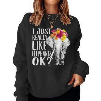 Just Really Like Elephants Love R Dad Mom Boy Girl Funny Women Crewneck Graphic Sweatshirt - Seseable