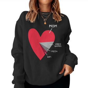 Kids Heart Mom Video Games Pizza Wifi Valentines Day Women Sweatshirt | Mazezy