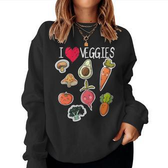 Kids Vegan Vegetarian I Love Vegetables Funny Boys Girls Mom Women Crewneck Graphic Sweatshirt - Seseable
