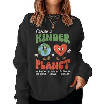 Be Kind Planet Save Earth Day Retro Groovy Environment Women Sweatshirt | Mazezy