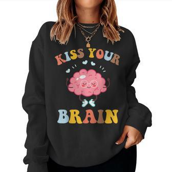 Kiss Your Brain Cute Teacher Appreciation Back To School Women Crewneck Graphic Sweatshirt - Thegiftio UK