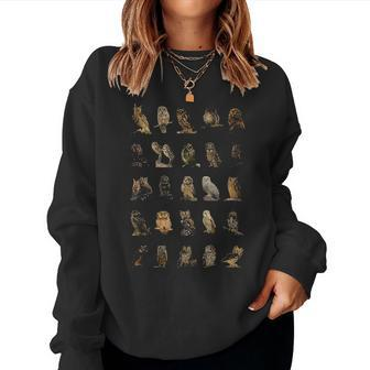 Know Your Owls Owl Chart Gifts For Owl Lovers Women Crewneck Graphic Sweatshirt - Seseable