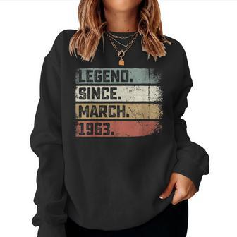 Legend Since March 1963 60 Years Old Gifts 60Th Birthday Women Crewneck Graphic Sweatshirt - Seseable