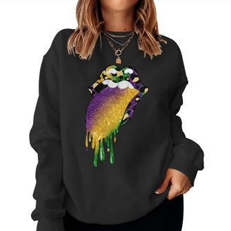 Leopard Lip With Tongue Out Women Love Mardi Gras Parade Women Sweatshirt | Mazezy