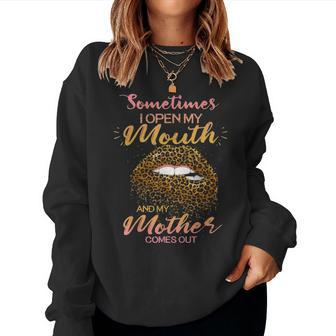 Leopard Plaid Sometimes I Open My Mouth My Mother Comes Out Women Crewneck Graphic Sweatshirt - Seseable