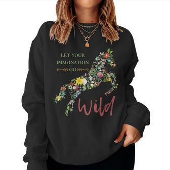 Let Your Imagination Go Wild Botanical Flower Horse Women Sweatshirt | Mazezy