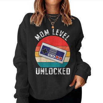 Leveling Up To Mommy Mom Funny Soon To Be Promoted To Mommy Women Crewneck Graphic Sweatshirt - Seseable