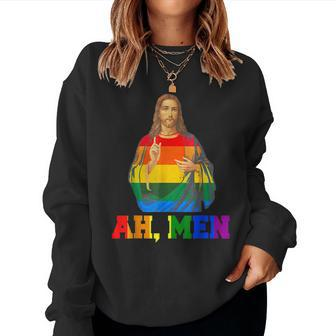 Lgbt Christian Ah Men Gay Pride Rainbow Flag Jesus Lover Women Sweatshirt | Mazezy DE