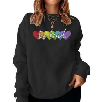Lgbt Be Kind Gay Pride Lgbt Ally Rainbow Flag Retro Vintage Women Sweatshirt | Mazezy