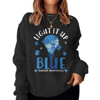 Light Up Blue Autism Awareness Month Puzzle Kids Mom Dad Women Sweatshirt | Mazezy