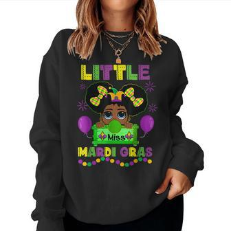 Little Miss Beads Mardi Gras Parade Cute Black Girl Princess V2 Women Crewneck Graphic Sweatshirt - Seseable