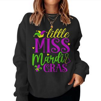 Little Miss Mardi Gras Funny Mardi Gras 2023 Women Crewneck Graphic Sweatshirt - Seseable