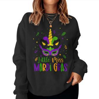 Little Miss Mardi Gras Unicorn Face Kids Toddler Women Crewneck Graphic Sweatshirt - Thegiftio UK