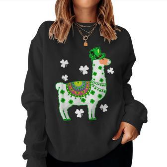 Llamas Lover Leprechaun Llama St Patricks Day Women Crewneck Graphic Sweatshirt - Seseable