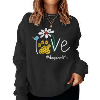 Love Bird Flower Sunflower Dog Mom Life Women Crewneck Graphic Sweatshirt - Seseable
