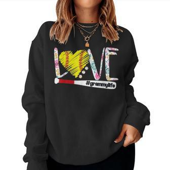 Love Grammy Life Softball Gift Mother Day Women Crewneck Graphic Sweatshirt - Seseable