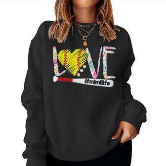 Love Mimi Life Softball Gift Mother Day Women Crewneck Graphic Sweatshirt - Seseable