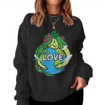 Love Mother Earth Planet Hug Nature Environment Earth Day Women Crewneck Graphic Sweatshirt - Thegiftio UK