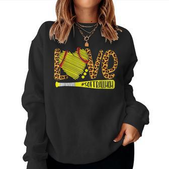 Love Softball Mom Leopard Print Baseball Lover Women Sweatshirt | Mazezy CA