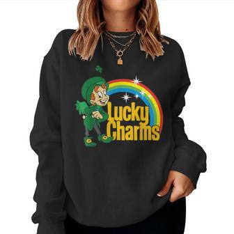 Lucky Charm Leprechaun Rainbow Shamrock St Paddys Day Women Sweatshirt | Mazezy