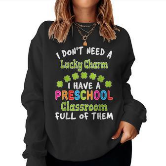 Lucky Charm St Patricks Day Preschool Teacher V2 Women Crewneck Graphic Sweatshirt - Seseable