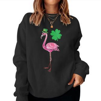 Lucky Leprechaun Flamingo Women Girls St Patricks Day Women Crewneck Graphic Sweatshirt - Seseable