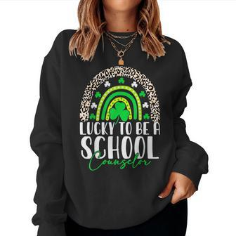 Lucky To Be A School Counselor Rainbow St Patricks Day Women Crewneck Graphic Sweatshirt - Thegiftio UK