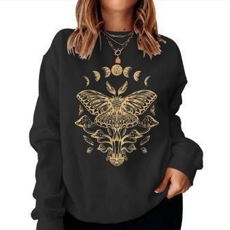 Luna Moth Phases Of The Moon Mushroom Cottagecore Women Crewneck Graphic Sweatshirt - Seseable