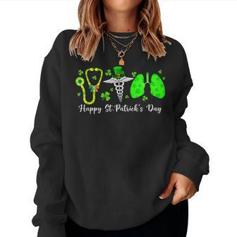 Lungs Respiratory Nurse Therapist Happy St Patricks Day Women Crewneck Graphic Sweatshirt - Thegiftio UK