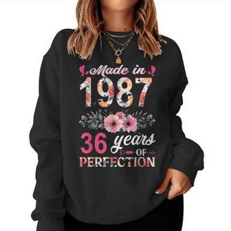 Made In 1987 Floral 36 Year Old 36Th Birthday Gifts Women Women Crewneck Graphic Sweatshirt - Seseable