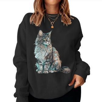Maine Coon Cat Breed Colorful Mom Lady Women Sweatshirt | Mazezy