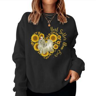Maltese Mom Sunflower Heart Funny Mothers Day Women Crewneck Graphic Sweatshirt - Seseable
