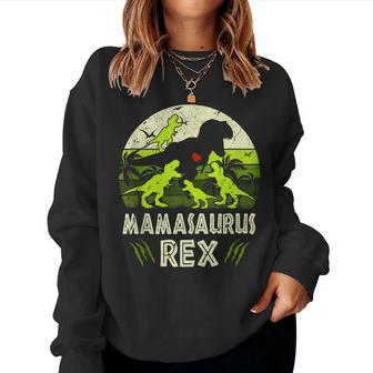Mama Dinosaur T Rex Mamasaurus 4 Kids Matching Family Women Crewneck Graphic Sweatshirt - Seseable