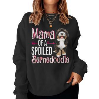 Mama Of A Spoiled Bernedoodle Happy Mothers Day Floral Dog Women Crewneck Graphic Sweatshirt - Thegiftio UK