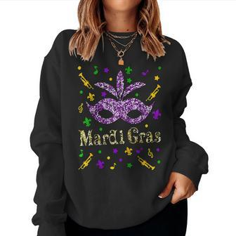 Mardi Gras 2023 Womens Girls Mask Beads New Orleans Party V2 Women Sweatshirt | Mazezy