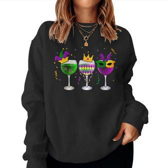 Mardi Gras Glass Of Wine Funny Drinking Wine Festival Parade Women Crewneck Graphic Sweatshirt - Thegiftio UK
