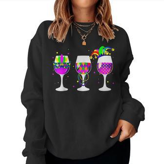 Mardi Gras Glass Of Wine Funny Drinking Wine For Men Women V2 Women Crewneck Graphic Sweatshirt - Seseable