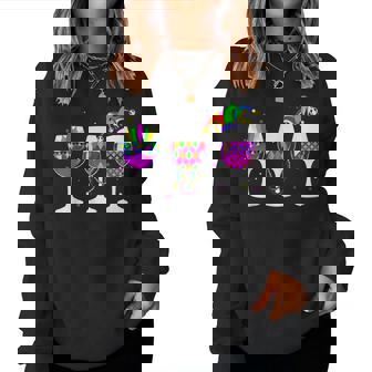 Mardi Gras Glass Of Wine Funny Drinking Wine For Men Women V2 Women Crewneck Graphic Sweatshirt | Seseable CA