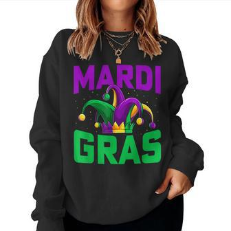 Mardi Gras Jester Hat Party Men Women Carnival Gifts Women Crewneck Graphic Sweatshirt - Seseable