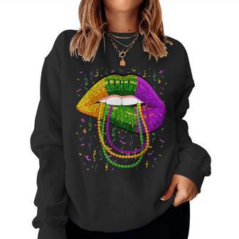 Mardi Gras Lips Queen Beads Outfit For Women Carnival Sweatshirt | Mazezy
