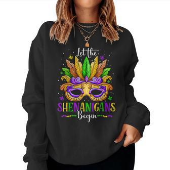 Mardi Gras Mask Costume Let The Shenanigans Begin Womens V3 Women Crewneck Graphic Sweatshirt - Seseable
